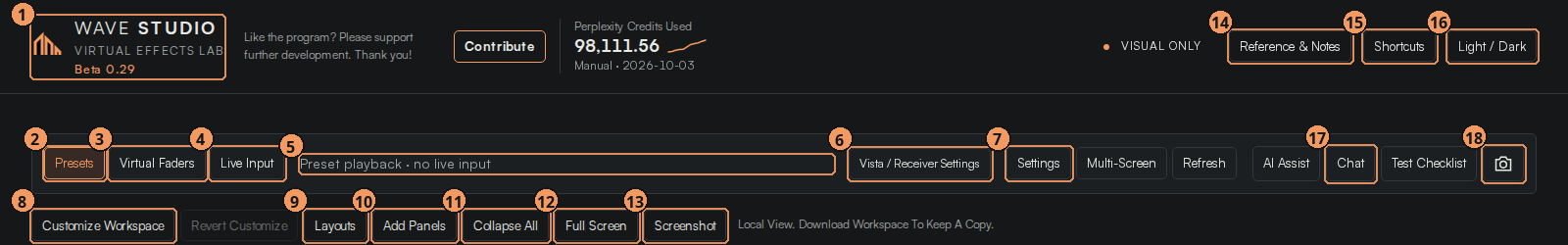 Header, mode bar and workspace bar