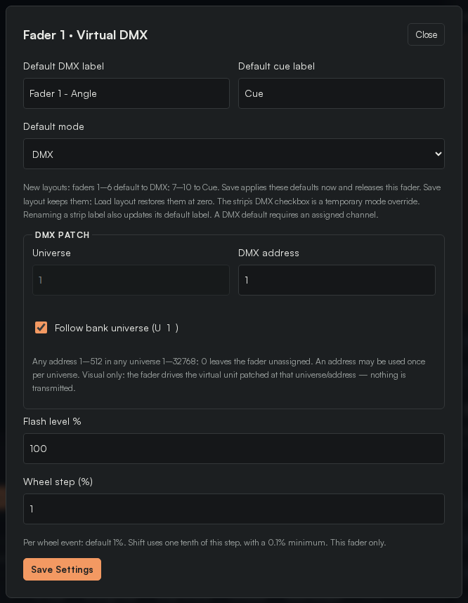 Fader Settings dialog